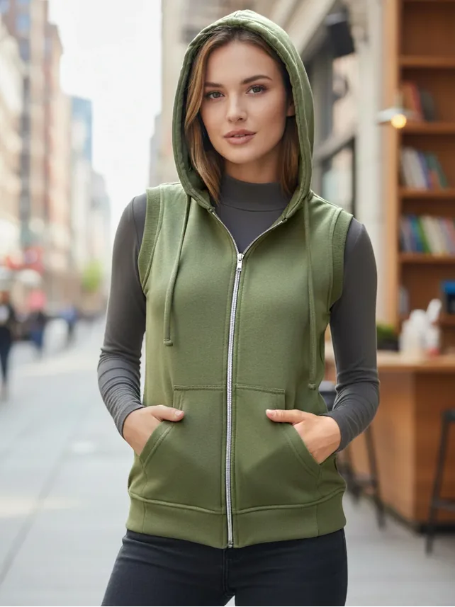 Sleeveless Hooded Sweatshirt - Dark Green